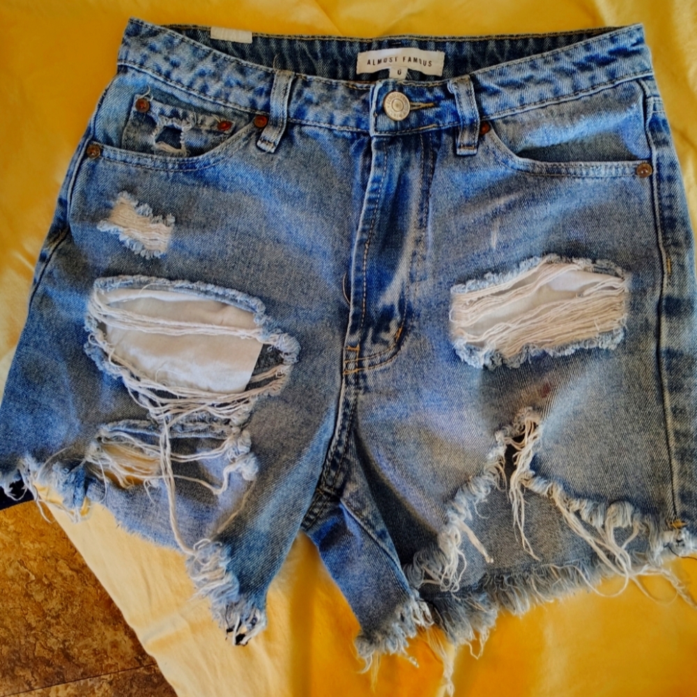 Almost Famous Blue Distressed Denim Jean Shorts